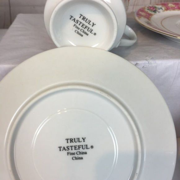 Elegant Pink & Gold Floral China Teacup Set of 2 Pink Tea For Two - Picture 7 of 8